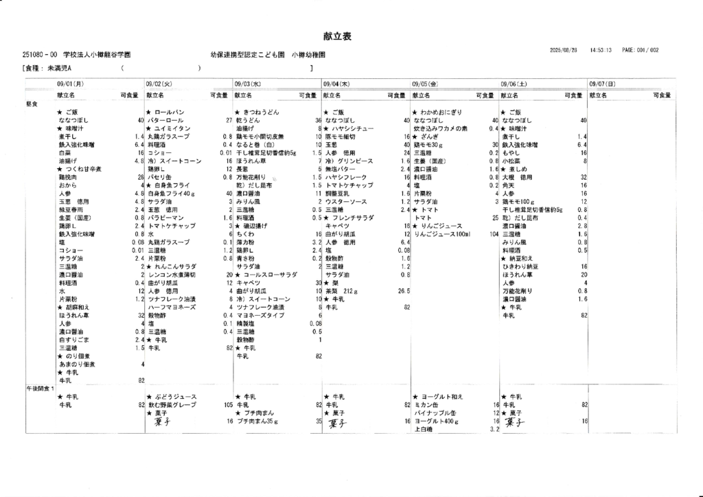 ９月分　成分表のサムネイル