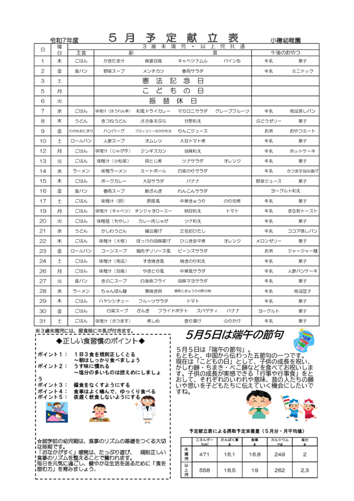 月間献立 　2025年 5月のサムネイル