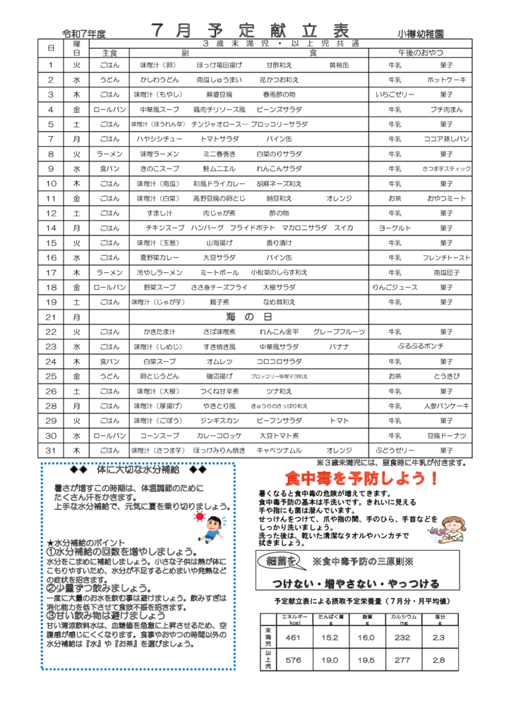 月間献立　2025年7月のサムネイル