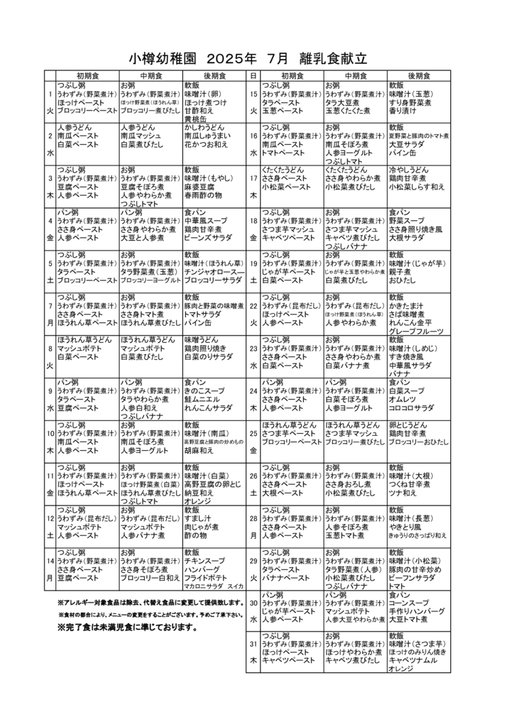 離乳食献立2025年 7月のサムネイル