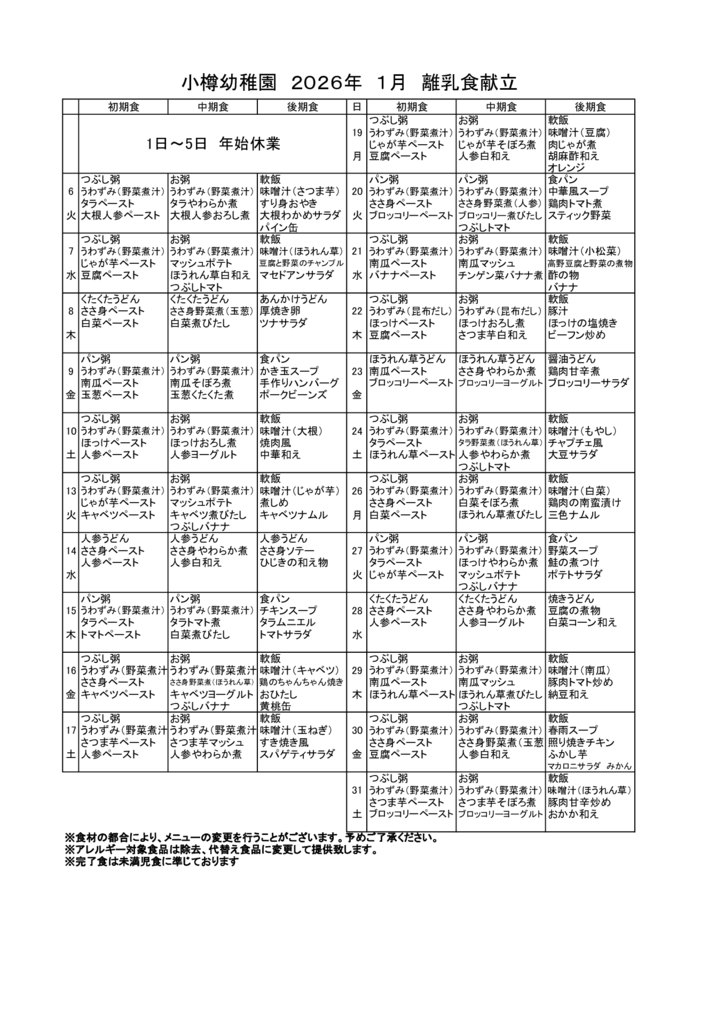 コピー離乳食献立2026年1月のサムネイル